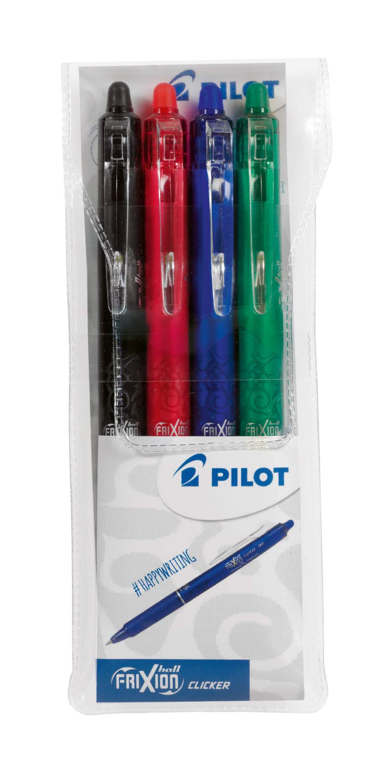 PILOT Frixion Ball Clicker Erasable Ballpoint Pen - 0.7mm - Black/Red/Blue/Green - Pack of 4-2270S4