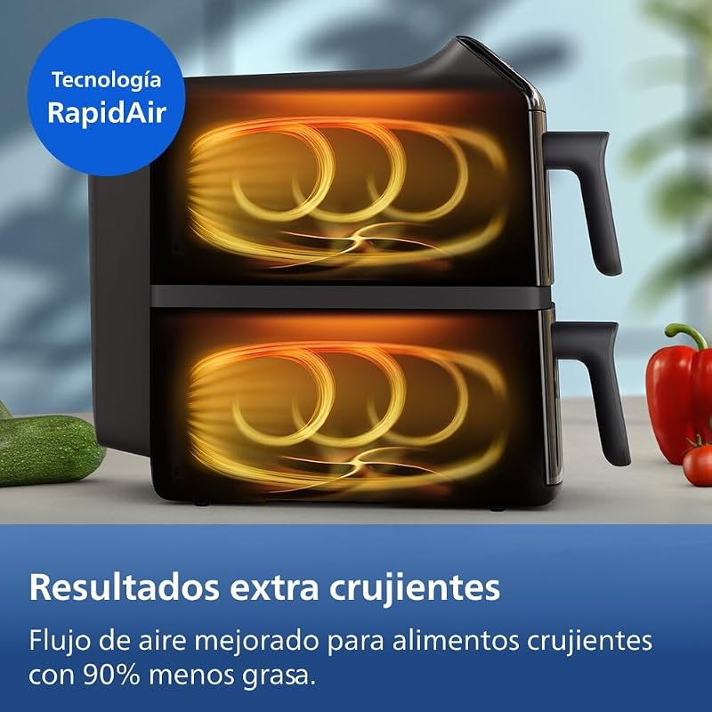 4000 Airfryer - Freidora de Aire doble Cesta Vertical 10L, Negro — foto 4 de 8