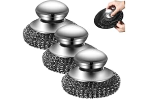 Steel Wool Scrubber, 2026 Upgraded Stainless Steel Wool Scrubber with Handle, Detachable Metal Steel Scrubber Wool Pads for C