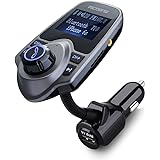 VicTsing Bluetooth FM Transmitter, Wireless In-Car FM Transmitter Radio Adapter Car Kit With USB Car Charger AUX Input 1.44 Inch Display TF Card Slot