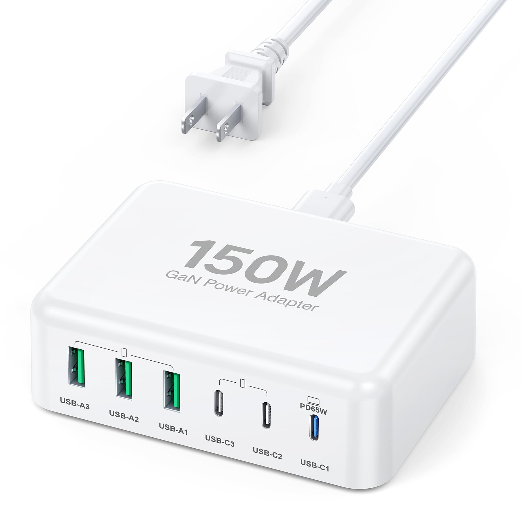 USB C Fast Charger, 150W 6 Port Desktop PD GaN Fast