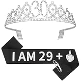 Casoty Silver 30th Birthday Sash and Tiara, 30th Birthday Decorations for Women, Crown and Sash Set, Birthday Party Favors, Happy Birthday Gifts for Her