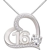 ALOV Jewelry Sterling Silver 16th Birthday Sweet 16 Sixteen Cubic Zirconia Pendant Necklace