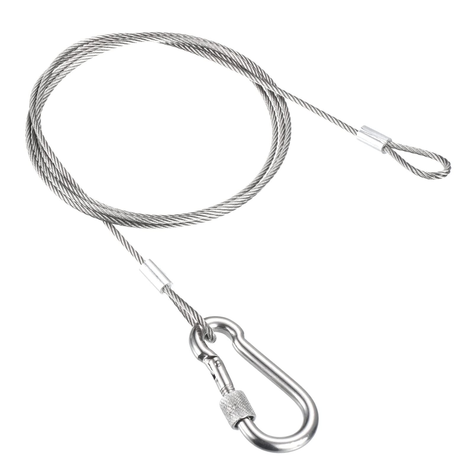 PATIKIL Safety Cable Lock Cable with Snap Hook 3.3ft 1mx2.5mm, Stainless Steel Double Loops Security Hanging Wire