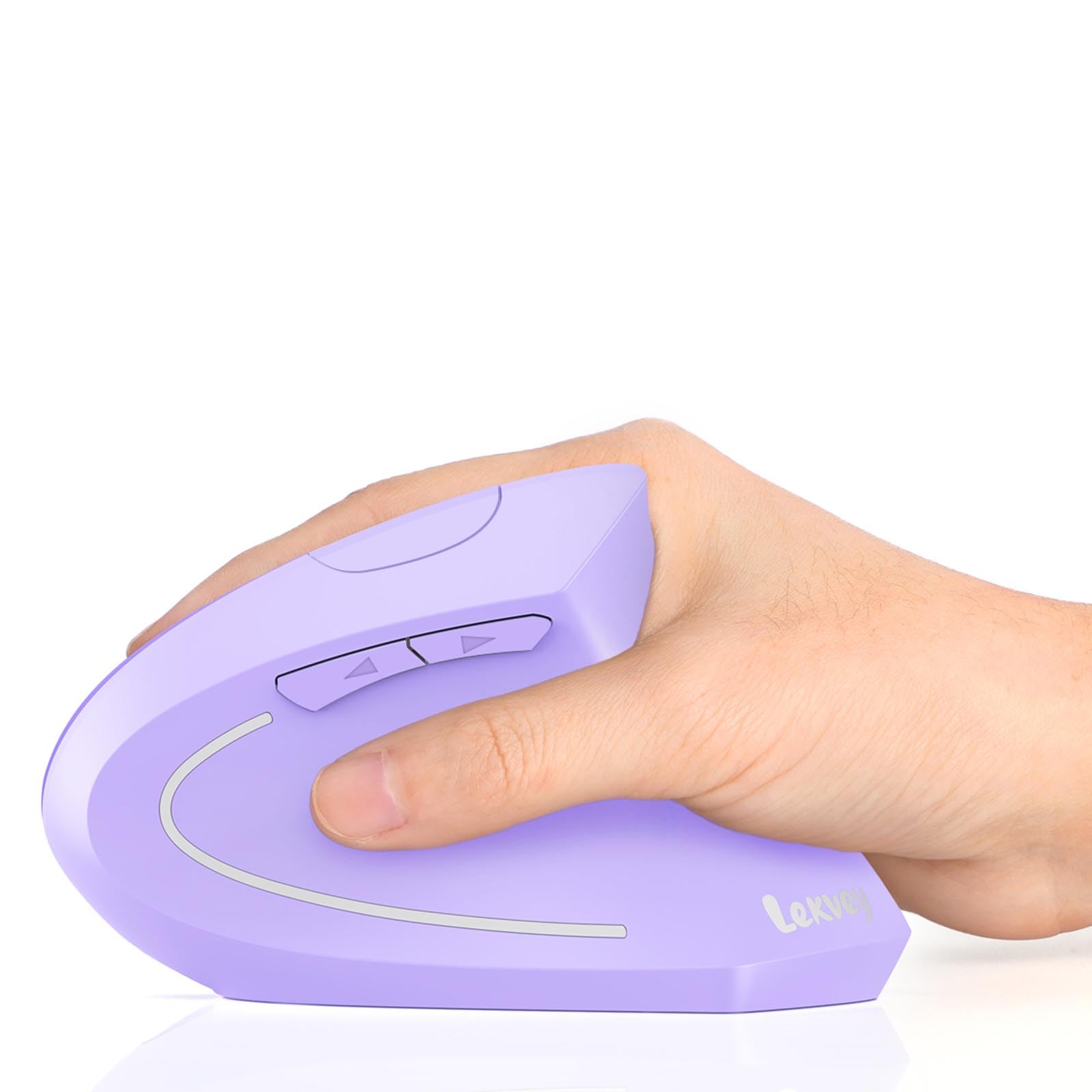 Photo 1 of Lekvey Ergonomic Mouse, Vertical Wireless Mouse, Rechargeable 2.4G Optical Carpal Tunnel Mice with USB Receiver: 1000/1200 / 1600 DPI, 6 Buttons, for Laptop, Computer, PC, Desktop, Light Purple