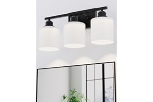 Sailstar 3-Light Bathroom Vanity Light, Anti-Rust Matte Black Bathroom Light Fixtures Over Mirror, Modern Bathroom Lights Wall Mount with Milky White Glass Shades, E26 Base Vanity Lighting