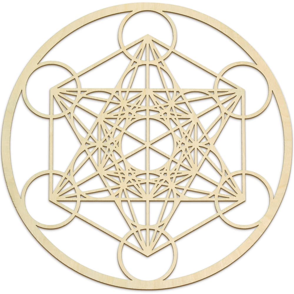 Fourth Level Mfg. Designs Metatron's Cube, Wooden Wall Art Hanging Home Decor, Sacred Geometry Art, Wood Sculpture, Wall Decorations 12 inch Natural Wood
