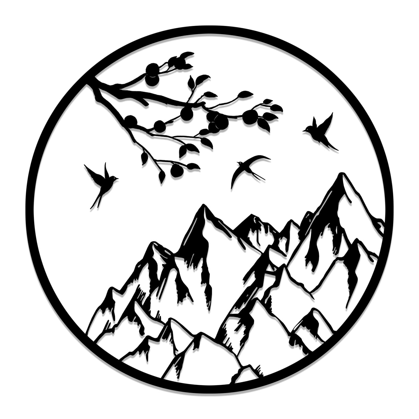 Pduoduo Mountain and Tree Branch Metal Wall Decor,Metal Mountain Wall Decorations,Rustic Nature Home Wall Art Sculpture,Minimalist Wall Decor for Living Room Outdoor(19.7in)