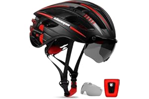 Shinmax Bike Helmet with USB Rechargeable Light & Detachable Magnetic Goggles UV Protective, Bicycle Helmet Men Women Mountain Road Adjustable Adult Cycling Helmet (WT-049)