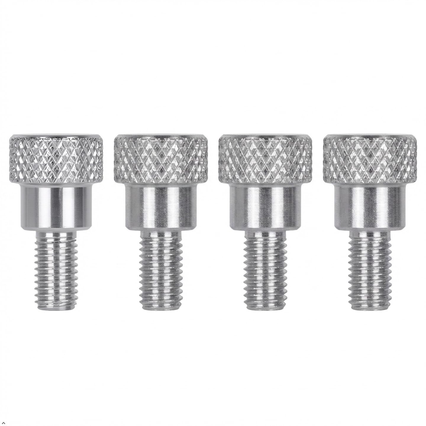 Aluminum Knurled Screws with Shoulder, M4 x 10mm, Total Length of Screw 20mm, Head Diameter 10mm - Set of 4 (silver aluminium)