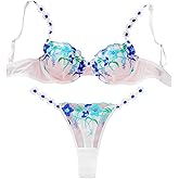 Real Intimate Womens Lingerie Set Underwire Cute Underwear Lace Mesh Blue Flora Embroidered Panty Bra