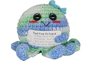 qyqkfly 1 Pcs Mini Cute Funny Positive Life Bunny Creative Knitted Animal Holding Card Crochet Easter Birthday Christmas Girls Gift(Blue and Green Octopus)