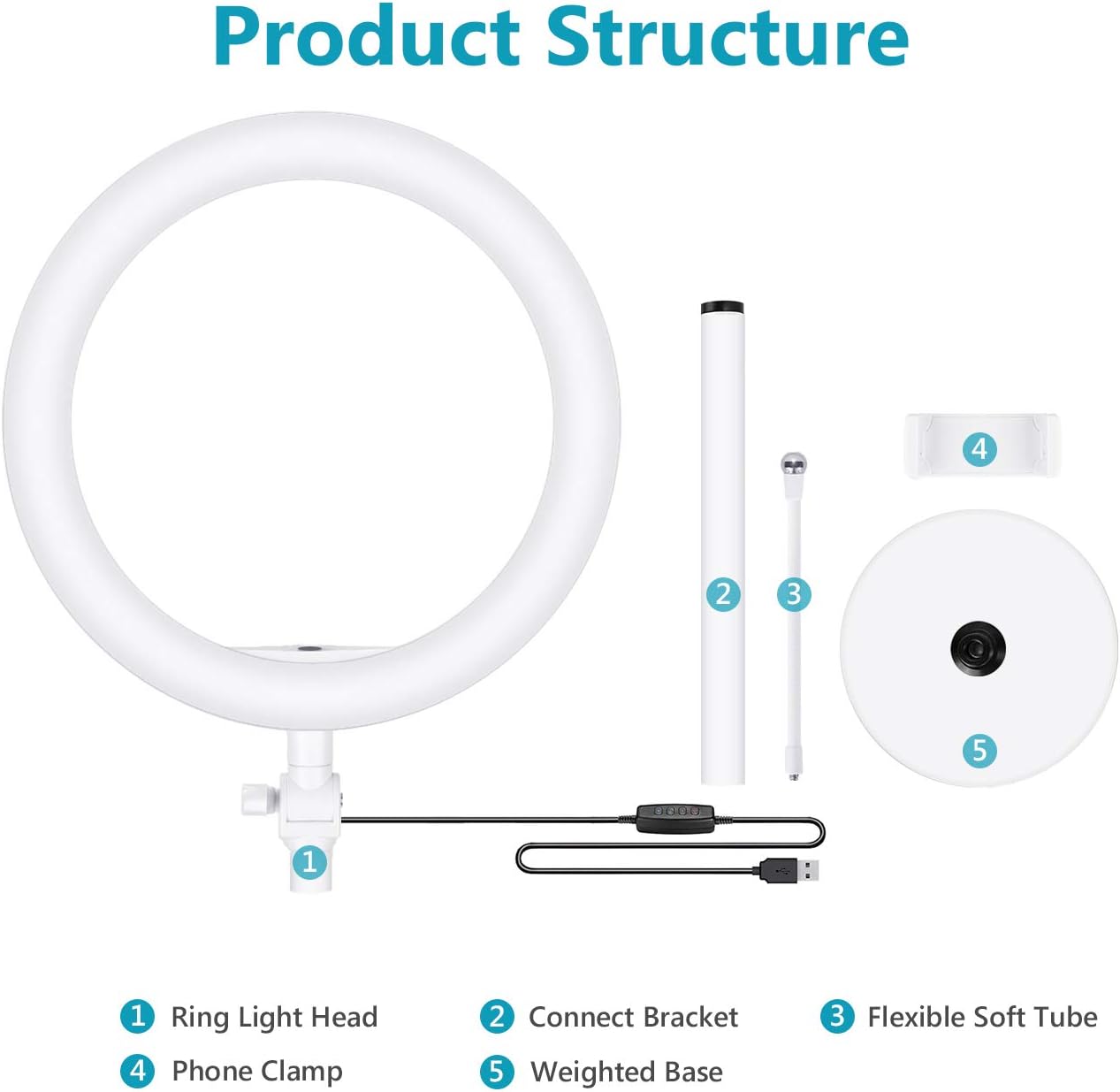 Neewer LED Ring Light, Table Top 10-inch USB Ring Light, Color Temperature 3200K-5600K 3 Light Modes with Flexible Smartphone Stand for Streaming Makeup YouTube Video Shooting Phone Selfie Photography : Camera & Photo