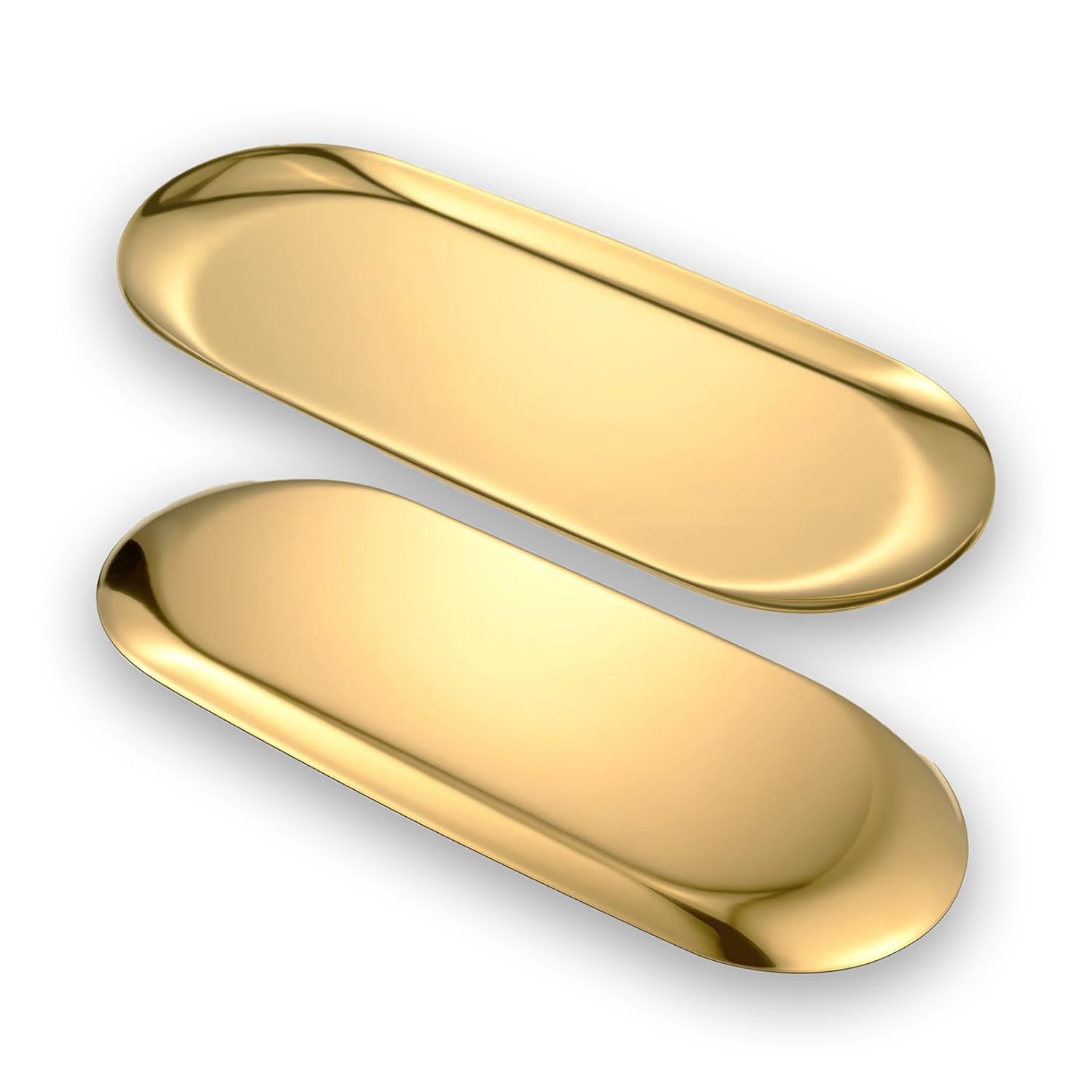 Pack of 2 Oval Stainless Steel Oval 23 x 9 cm Decorative Tray Candle Tray Jewellery Bowl Serving Tray for Dessert Cosmetics Jewellery Candles (Gold, Silver) (Gold)