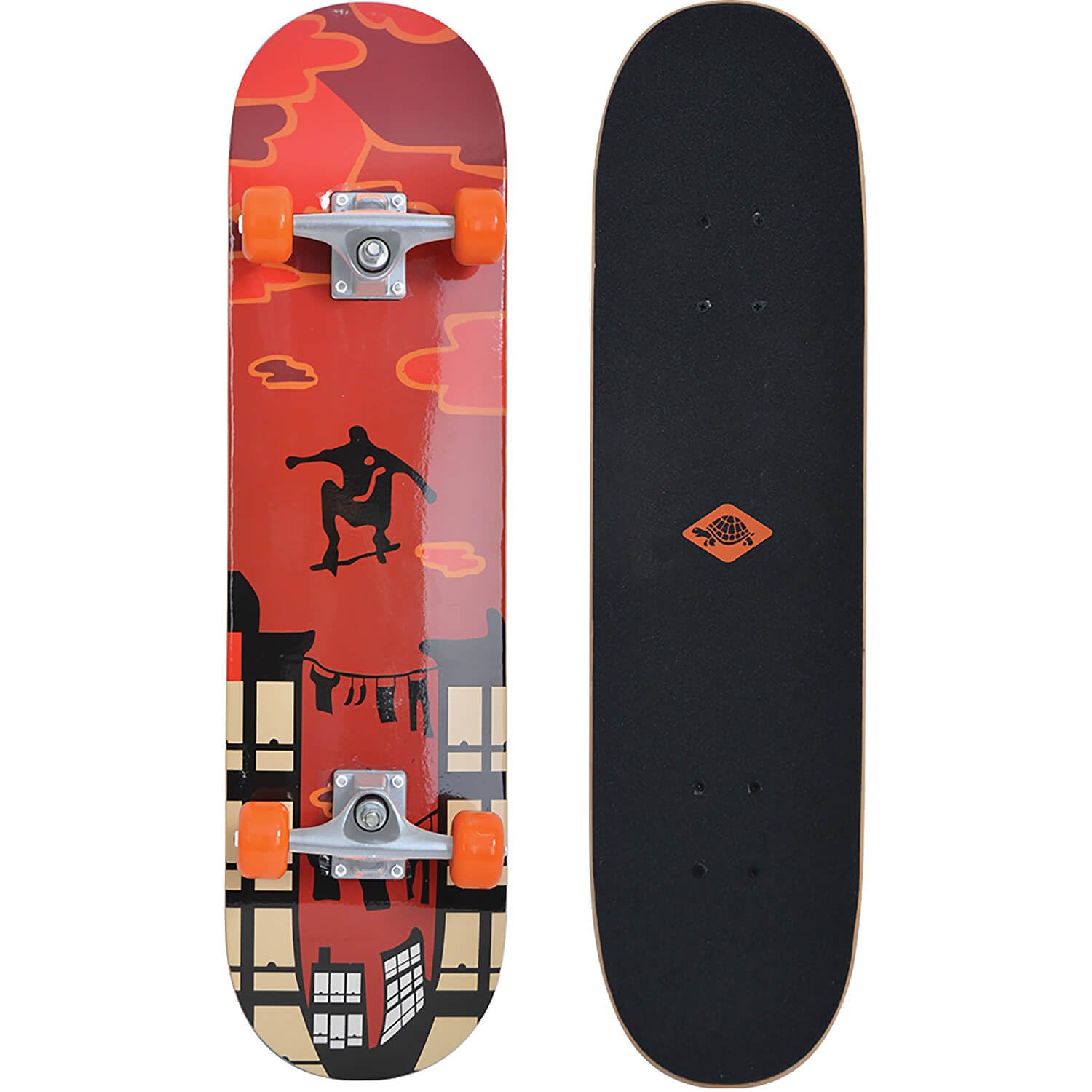 Schildkröt Skateboard Kicker 31'', with Excellent Beginner Features, Concave Deck with Double Kick and Grip Tape, ABEC5 Bearings, Design: Red Parkour, 510602