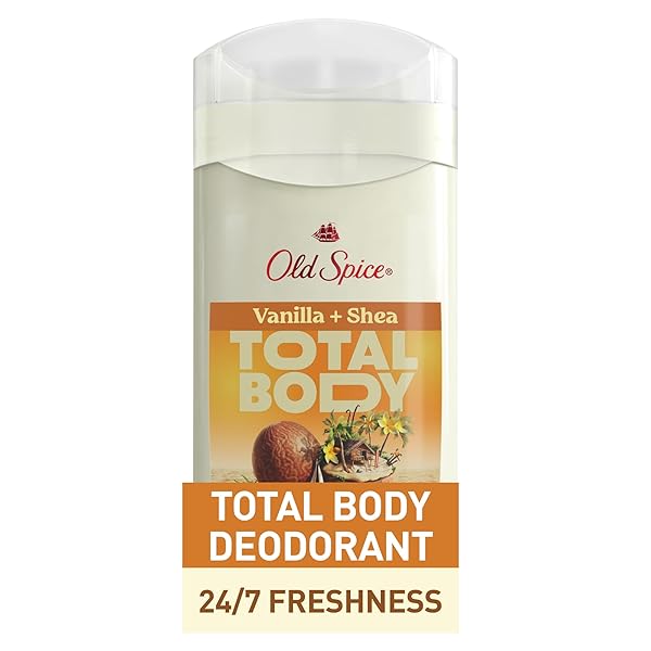 OLD SPICE WHOLE BODY DEODORANT STICK FOR MEN, ALUMINUM FREE, VANILLA + SHEA SCENT, 24/7 ODOR PROTECTION, 24/7 LASTING FRESHNESS, DERMATOLOGIST TESTED, GENTLE ON SKIN, SAFE TO USE ALL OVER, 3.0 OZ