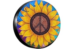 FEIONAGY Peace Sign Sunflower Spare Tire Cover,Universal Wheel Tire Cover for Trailer, RV, SUV, Truck,Camper and Many Vehicle,Weatherproof Tire Protectors（15 inch for Diameter 27"-29"）