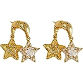Star Earrings for Women Dainty Gold Dangle Double Stud Earrings Sparkly CZ Rhinestone Front Back EarringsStar Jewelry Gifts