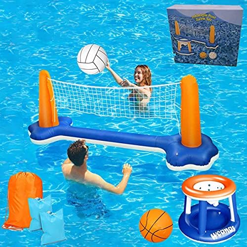 DLMAONN Pool Volleyball Set & Basketball Hoop, 300cm Larger Pool