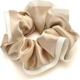 切替 バイカラー デザイン サテン シュシュ [シャンパン] レディース 女性用 シンプル しゅしゅ ヘアゴム ヘアアレンジ 髪のボリュームアップ 大人 上品 カワイイ キュート ガーリー おしゃれ カジュアル ヘアアクセサリー