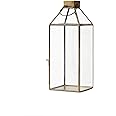 Serene Spaces Living Large Size Square Gold Lantern with Glass Panels, Measures 16 inches Tall, Sold Individually