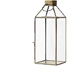 Serene Spaces Living Large Gold Amalfi Lantern with Glass Panels – Metal Candle Holder for Indoor & Outdoor Decor – Elegant S