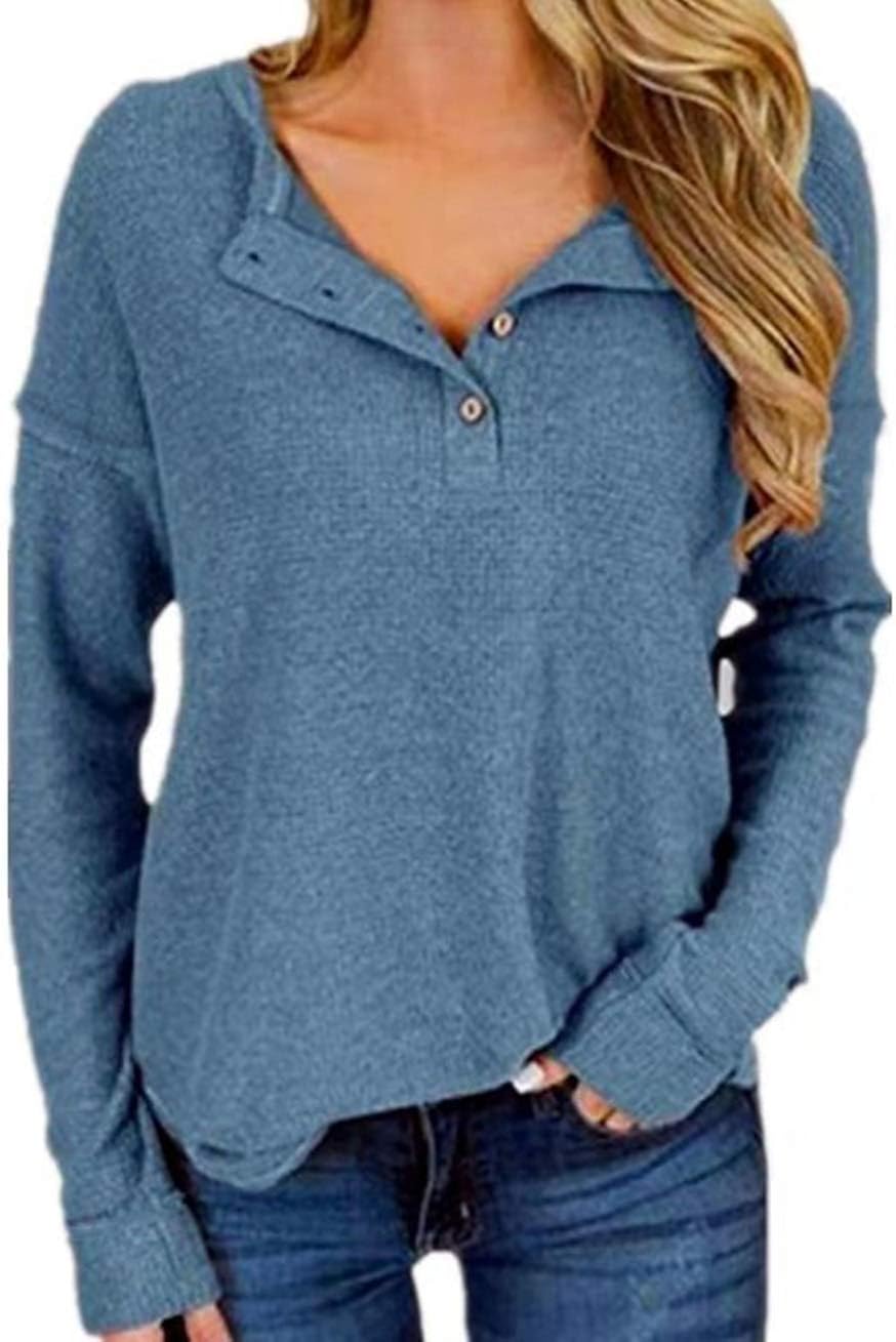 Long Sleeve Henley Tee Shirts Women Plus Size Cute V Neck Tunic T-Shirt ...