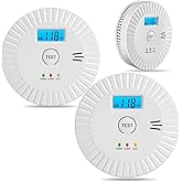 3 Packs Smoke and Carbon Monoxide Detector Powered by Battery,Portable Smoke Detector Carbon Monoxide Detector Combo with Large LCD Display, Fire Alarm Smoke Detector for Home,Kitchen