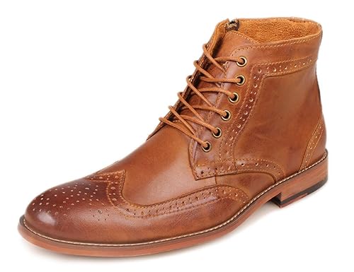 Kunsto men's leather classic brogue boots Clearance
