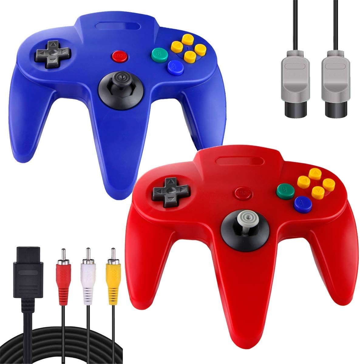 ZeroStory Classic N64 Controller, Wired N64 Controller Joystick with 5.9 Ft N64 AV Cable for N64 Video Game Console (Red and Blue): Computers & Accessories