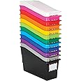 Really Good Stuff Rainbow Organizing Bins, Premium Plastic Book Holders With Name Labels, Vertical Storage & Organization for Classroom & Home, Color Code Files, Books, Binders, Supplies, 12 pk