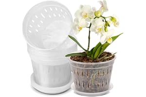 9 Pack 7 Inches Orchid Pots for Repotting, Clear Orchid Pot with Holes and Saucers, Breathable Slotted Orchid Planters, Plast