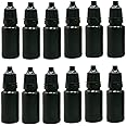 12 Pack 10ml/0.34oz Plastic Dropper Bottle Black Empty Refillable Squeezable Eye Dropper Bottles with Screw Caps and Removable Plugs for Cosmetic Essential Oil