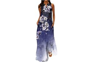 TAPANET Womens Plus Size Long Dresses Summer Casual Floral Sleeveless Crewneck Shirt Dress Swing Maxi Dress Boho Beach Dress