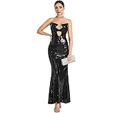 Sequin Maxi Dress Plunge Luminous Noir Premium Black Evening Party Fishtail Gown