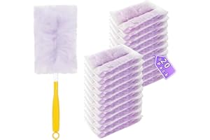 HLMSYURX Duster Refills Compatible with Swiffer Duster, Heavy Duty Multi Surface Duster Replacement with 1 Extra Handle for Cleaning Furniture, Blinds, Ceiling Fans and Car (Purple- 20 Pack)