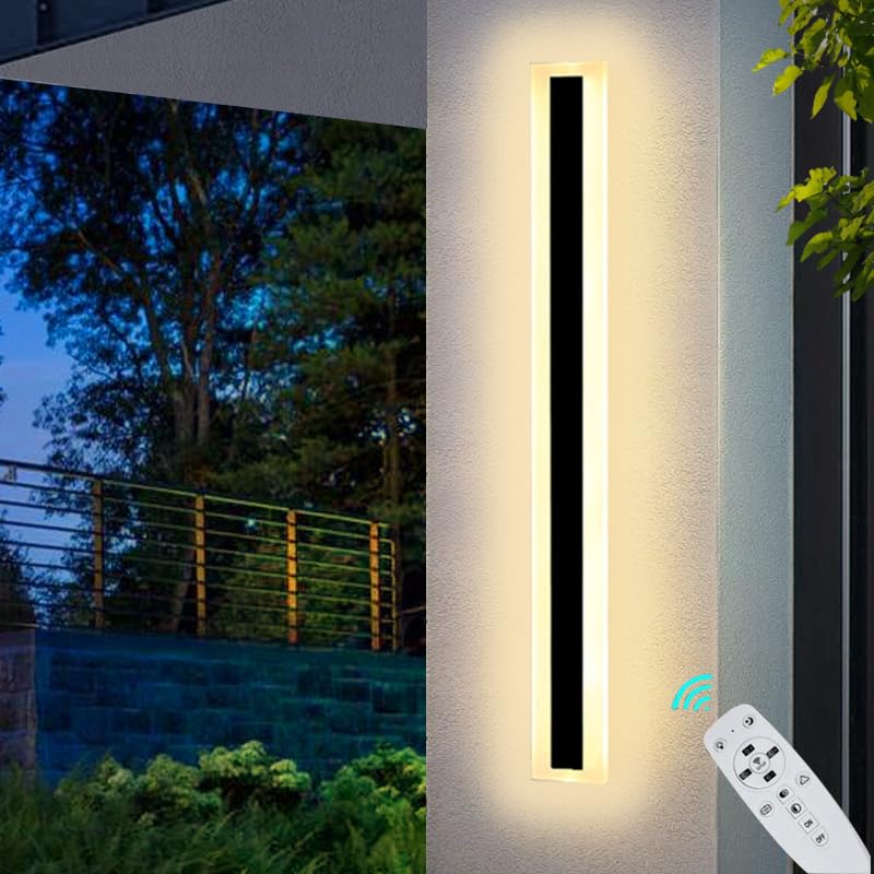 31.4in Outdoor Wall Lights, 22W Dimmable 3 Colors Modern Wall Sconces Porch Lights Outdoor, IP65 Rainproof Outdoor/Indoor Long Strip Garden Wall Light for Hallway Villa Balcony Terraces Garage