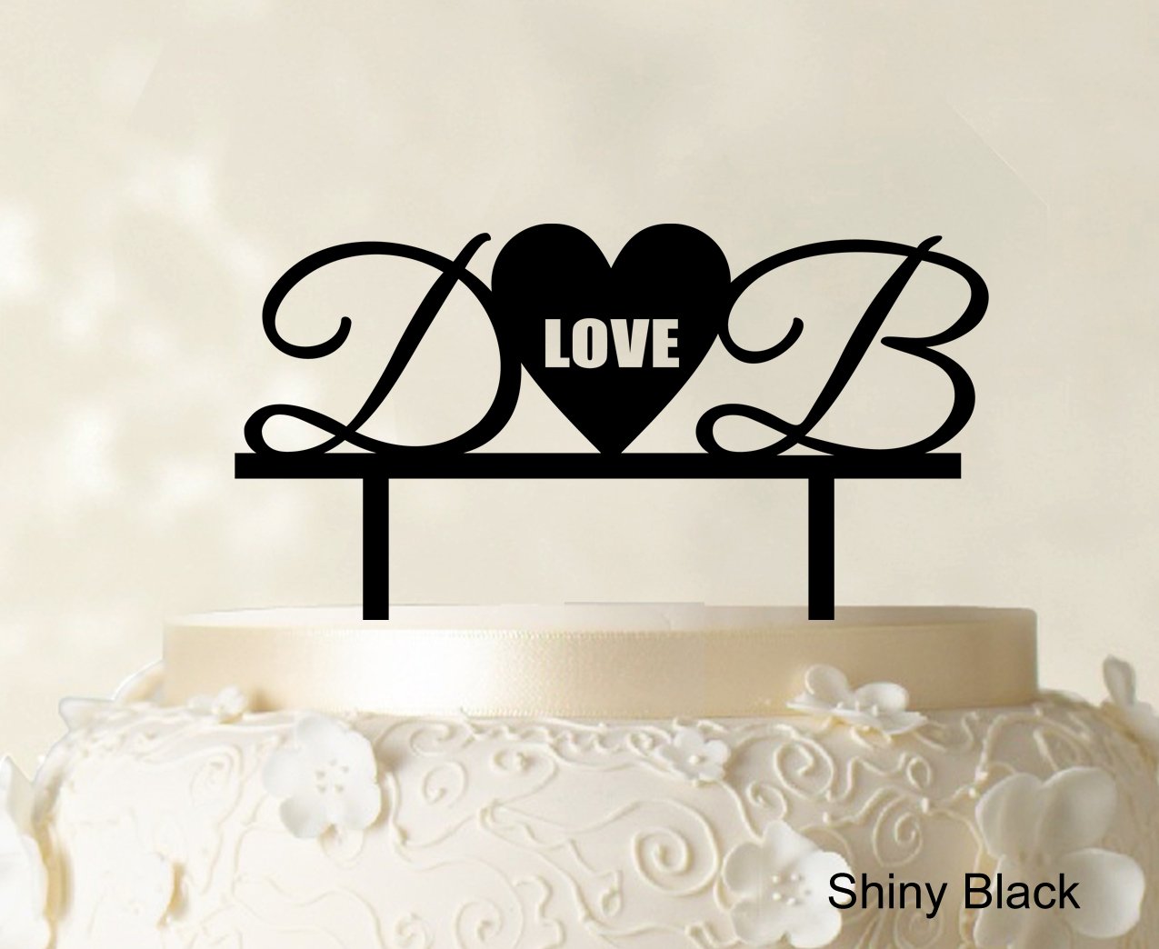 Custom Initial Wedding Cake Topper Personalized Shiny Black Cake Topper