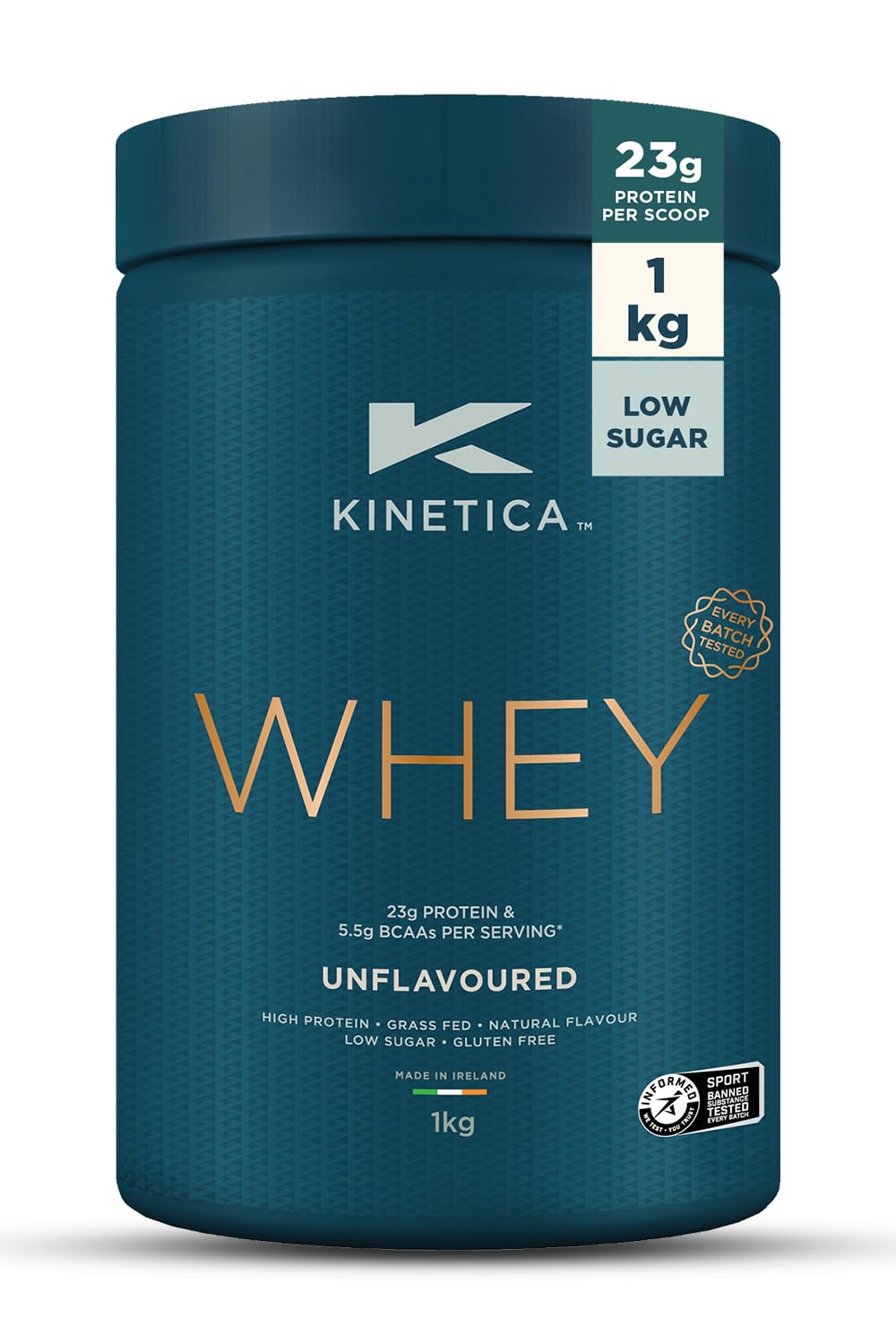 Kinetica Sports Whey Protein Powder - Unflavoured, 1 Kg, 33 Servings | 23g Protein, 5.5g BCAA Amino Acid & 4.32g Glutamine | Recovery Shake for Optimum Nutrition | WADA & Informed Sport Approved
