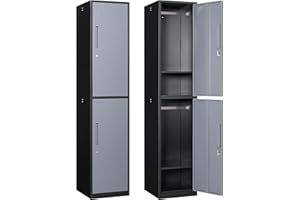 BYNSOE Metal Locker 2 Doors 71" Employees Locker Storage Cabinet Locker School Hospital Gym Locker Requires Assembly (Black Gray 2 Door-71)