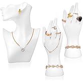 AojSup 3 Pcs Jewelry Mannequin Display Set - White PVC Bust Holder with 2 Hand Displays for Necklace, Earring, Bracelet & Ring Showcase - Elegant Jewelry Display Mannequins for Boutique & Photography