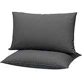 Gooeb Flat Ultra Thin Bed Pillows Standard Size Pillow Set of 2 Extra Soft Down Alternative for Stomach Side Back Sleeper Dark Grey 20x26inches