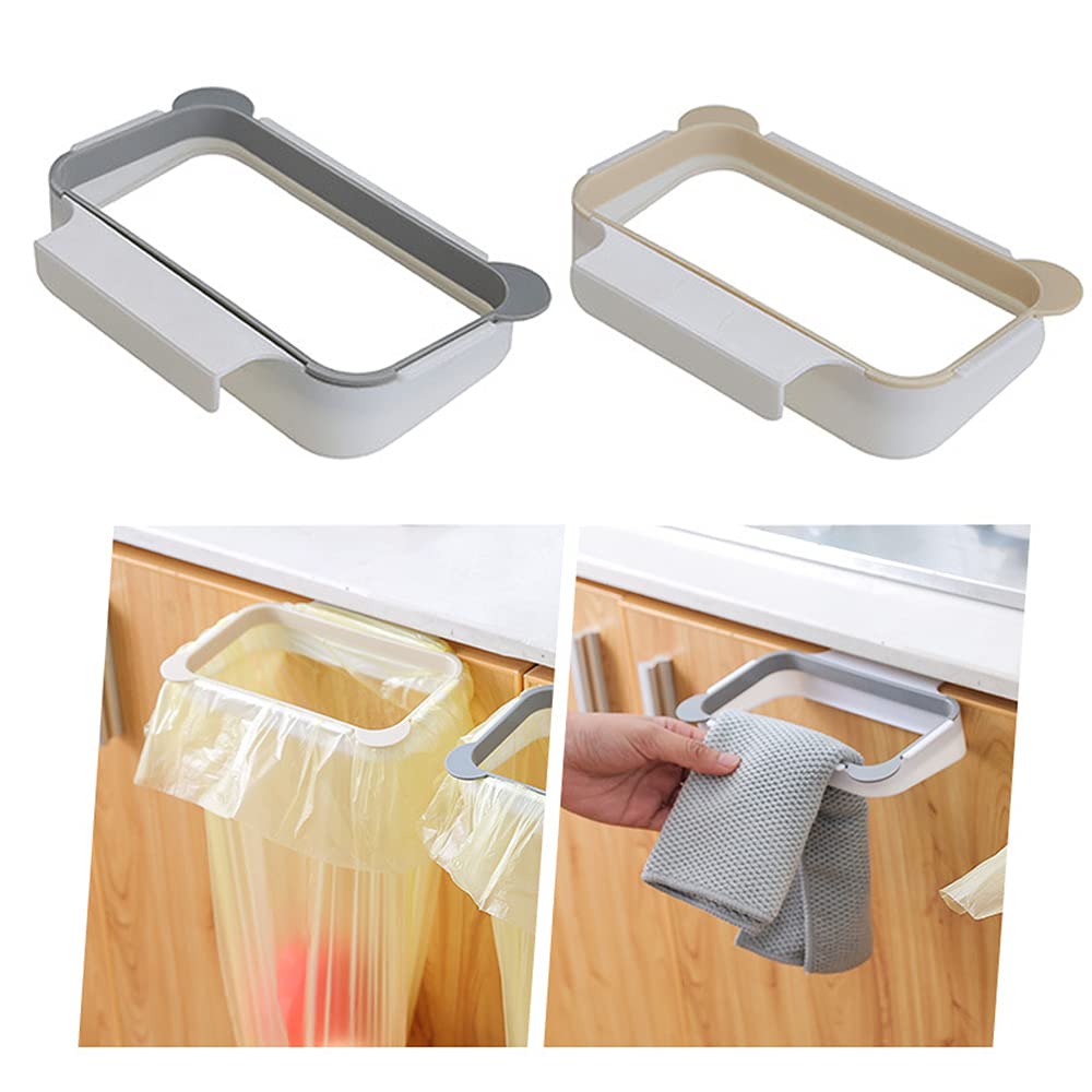 SDFSD 2-Piece Hanging Trash Bin Holder for Plastic Bags - Kitchen & Bathroom (Apricot, Gray)