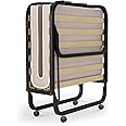 Giantex Rollaway Folding Bed with 4 Inch Mattress for Adults, Foldable Portable Guest Bed with Memory Foam Mattress & Sturdy Metal Frame, Cot Size Fold up Bed on Wheels, Easy to Store, Made in Italy