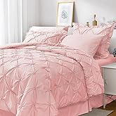 JOLLYVOGUE King Size Comforter Set 7 Pieces, Pink Bed in a Bag Comforter Set for Bedroom, Beddding Sets with Comforter, Sheets,Ruffled Shams & Pillowcases