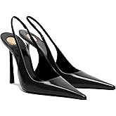 THESHY Women's Pointed Toe Slingback Heels Stiletto High Heel Faux Leather Stretch Strap Slip-on Backless Pumps Fashion Dress Shoes for Women