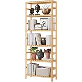 Bamjoy Bamboo Shelf, 6 Tier Bookcase Storage Shelves, Tall Book Rack Shelving Unit, Multipurpose Storage Display Shelf Adjustable Storage Rack for Bathroom Home Office Living Room Kitchen, Natural