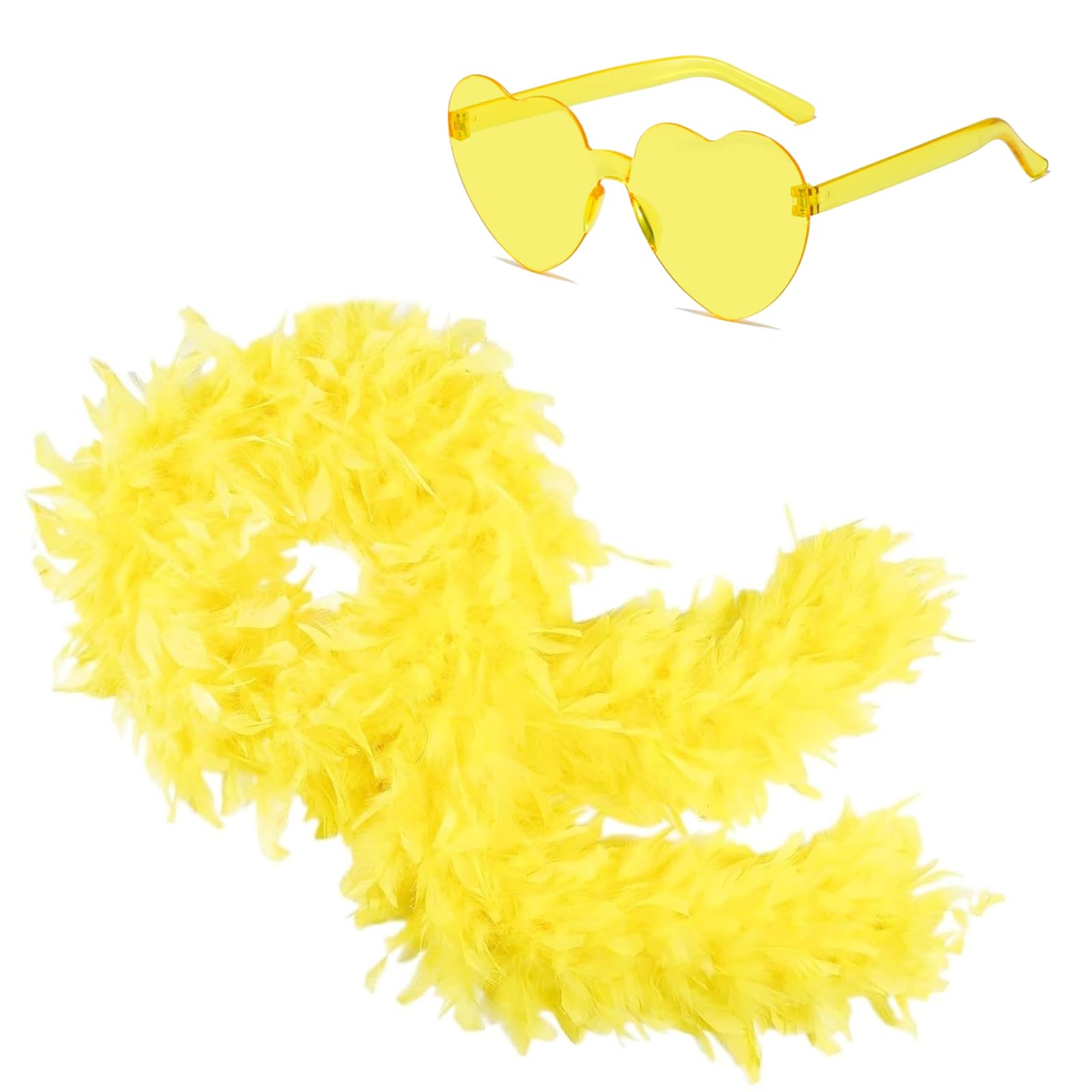 Ceboic Colorful Feather Boas 2M Fluffy Feather Boa with Heart Rimless Sunglasses Natural Turkey Feather Scarf Fancy Dress Accessories for Women Girls Dancing Wedding Cosplay Halloween Christmas Party