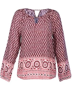 Jeans Women's Woodblock Banded Top-Maroon