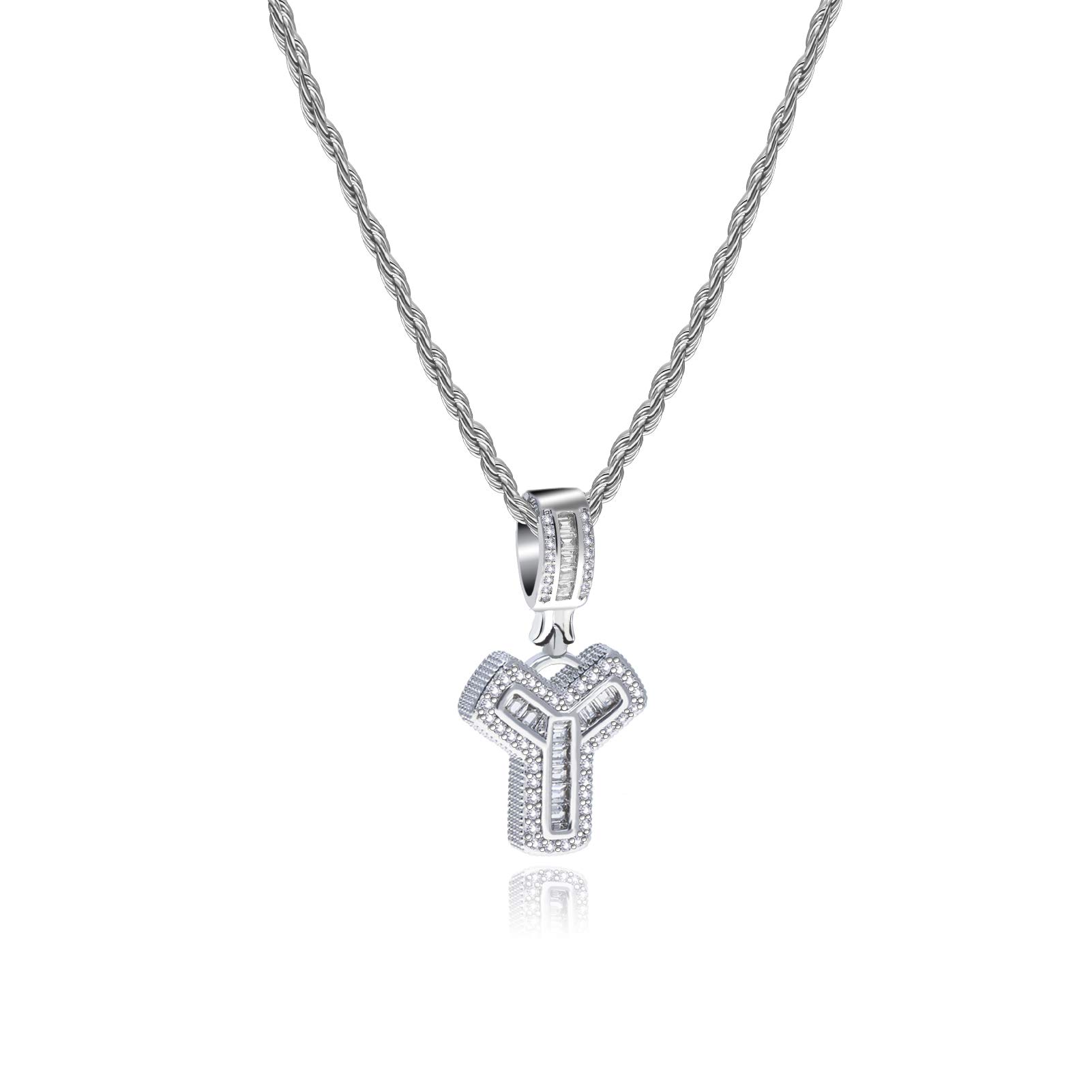 MiniJewelry Y Initial Letter Name Alphabet Necklace Silver Crystal Clear CZ Personalize Jewellery Women Auntie Wife Mom Sister Mothers Day